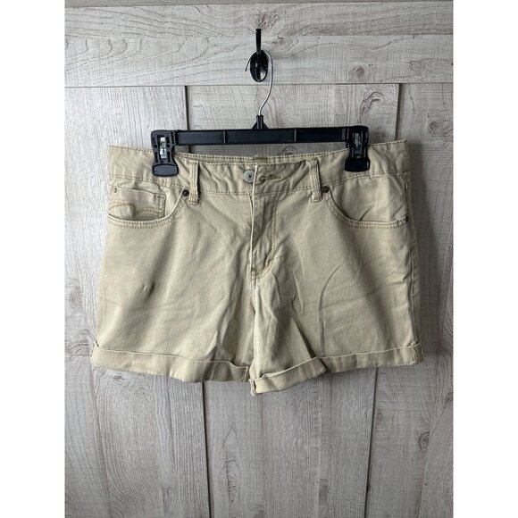 Faded Glory Womens Beige Shorts Size 14 Casual Wear Rolled Hems & Back Pockets - Picture 1 of 6